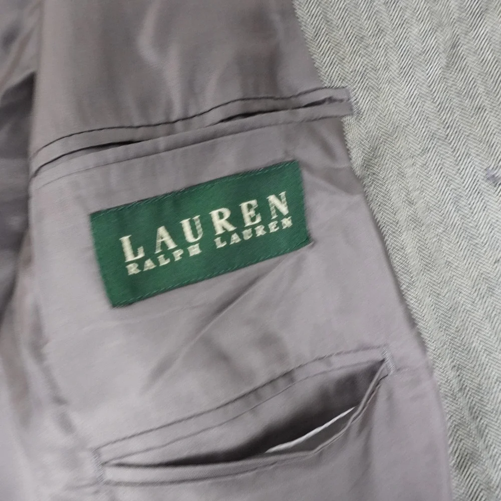 Lauren Ralph Lauren Blazer 48L Gray Herringbone Silk Wool Classic Sport Coat Men